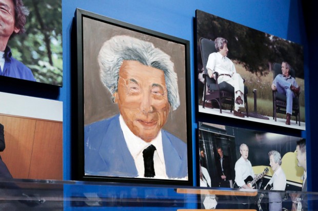 A portrait of former Japanese PM Junichiro Koizumi, painted by former U.S. President George W. Bush, is displayed at "The Art of Leadership: A President's Personal Diplomacy" exhibit in Dallas