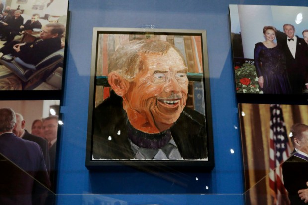 A portrait of former Czech President Havel, painted by former U.S. President George W. Bush, is displayed at "The Art of Leadership: A President's Personal Diplomacy" exhibit in Dallas